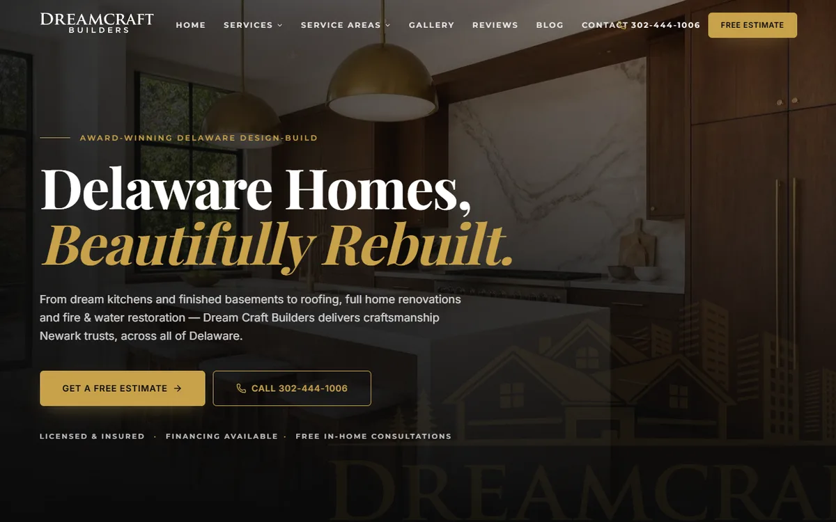 Dream Craft Builders website homepage built by Zero Degree Media