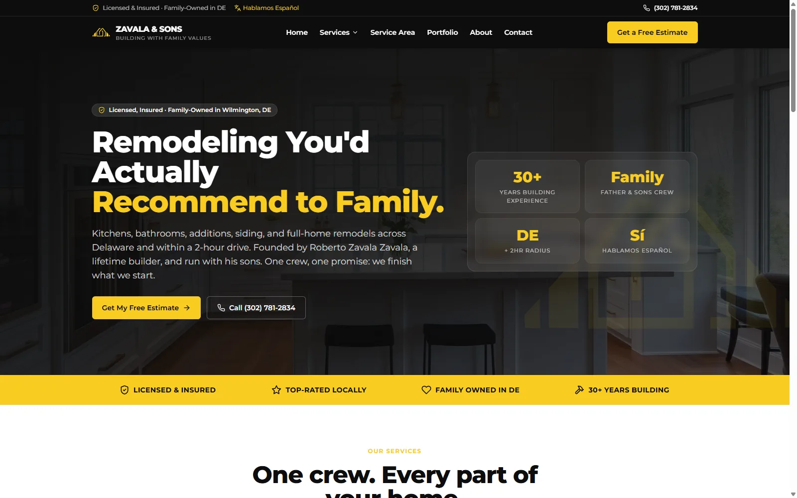 Zavala and Sons Home Remodeling website homepage built by Zero Degree Media