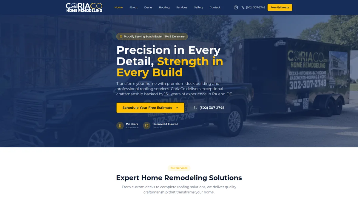 CoriaCo Home Remodeling website designed by Zero Degree Media