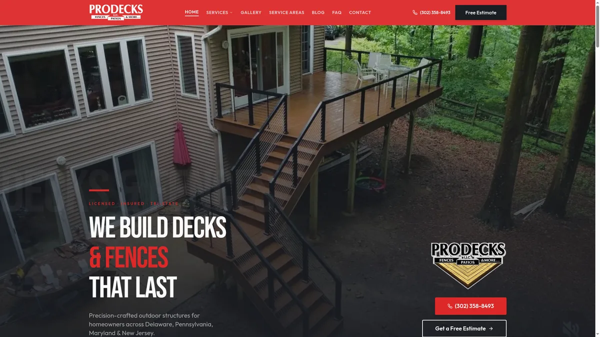 ProDecks Delaware website designed by Zero Degree Media