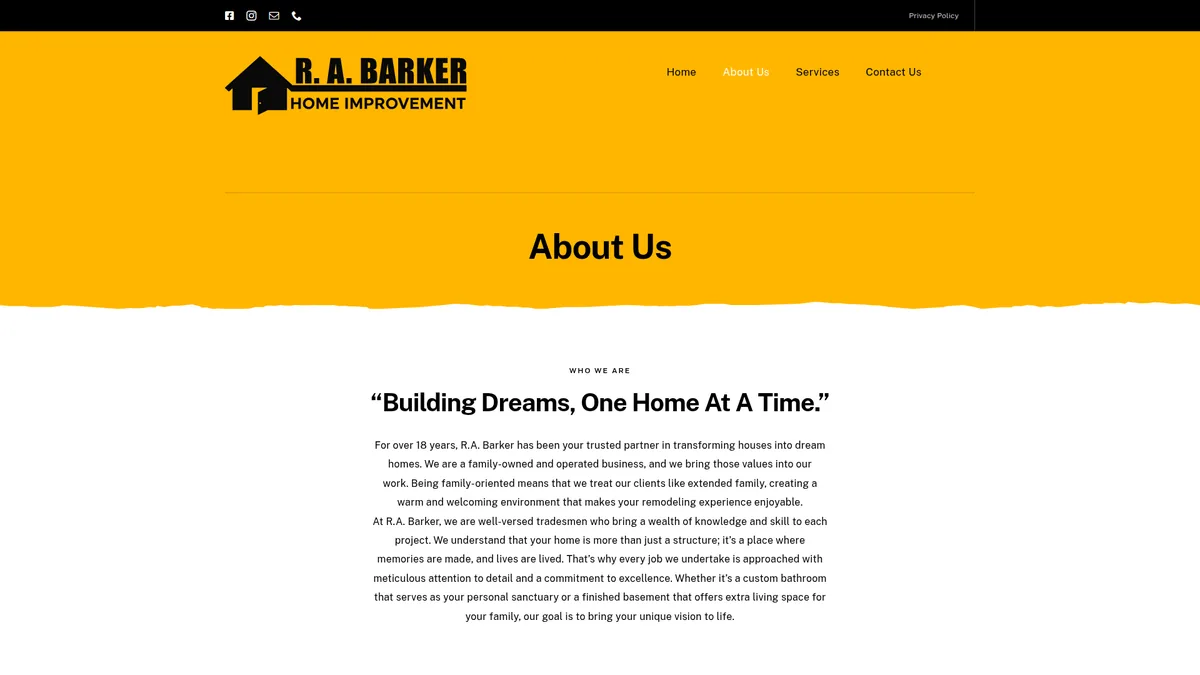 R.A. Barker Home Improvement website designed by Zero Degree Media