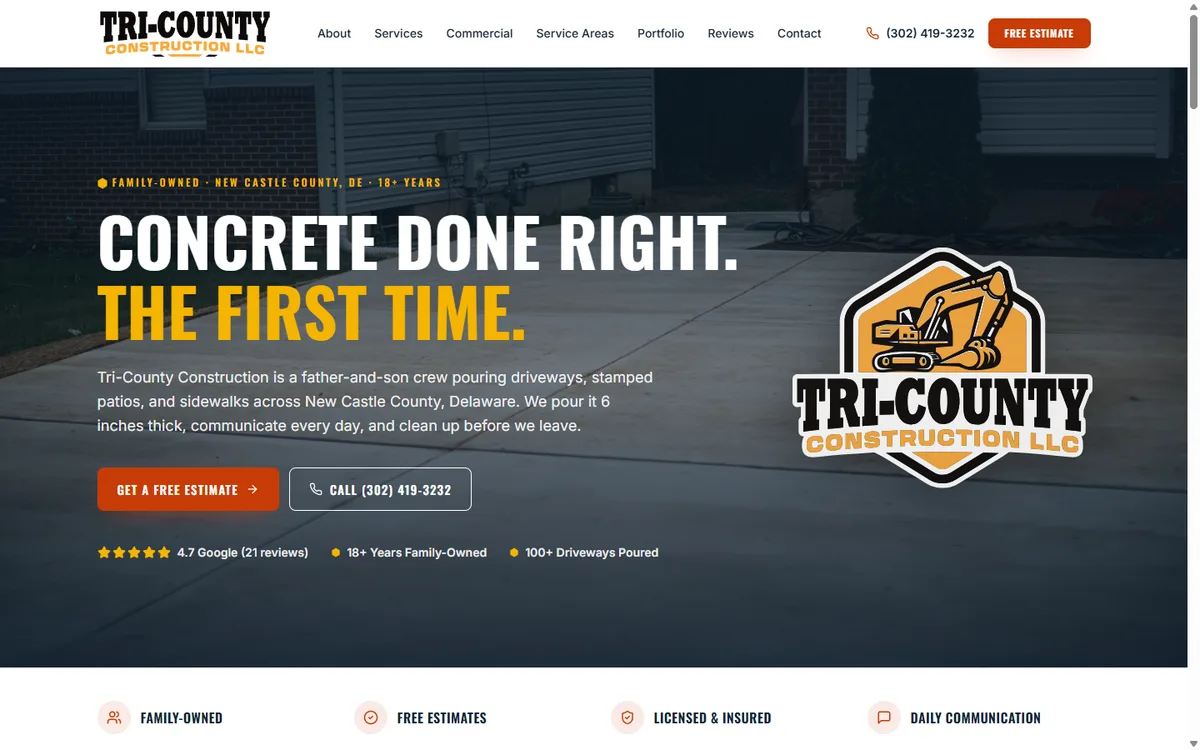 Tri-County Construction website designed by Zero Degree Media